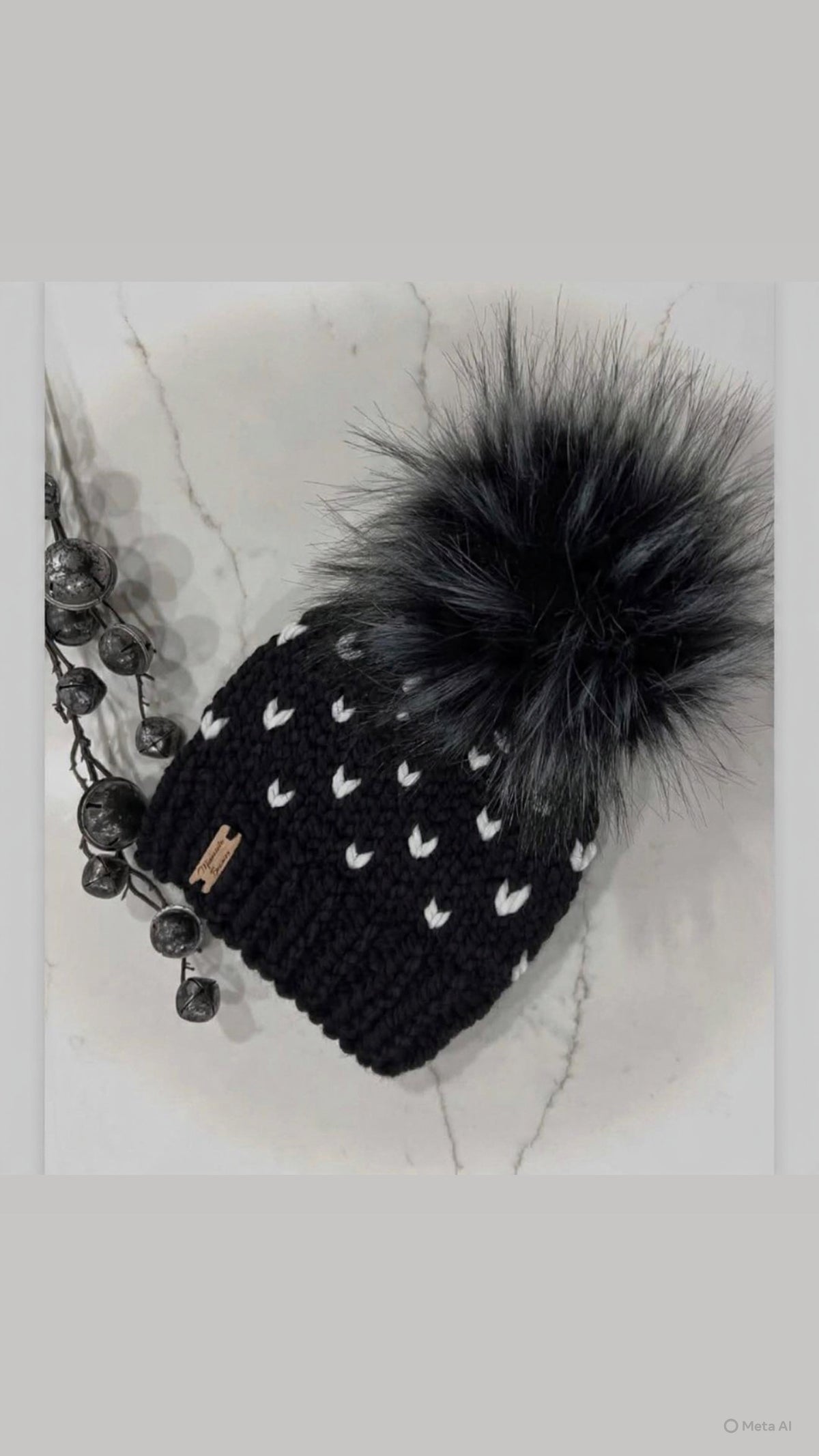 Midnight Hearts handmade black and white heart beanie by Minnesota Beanies