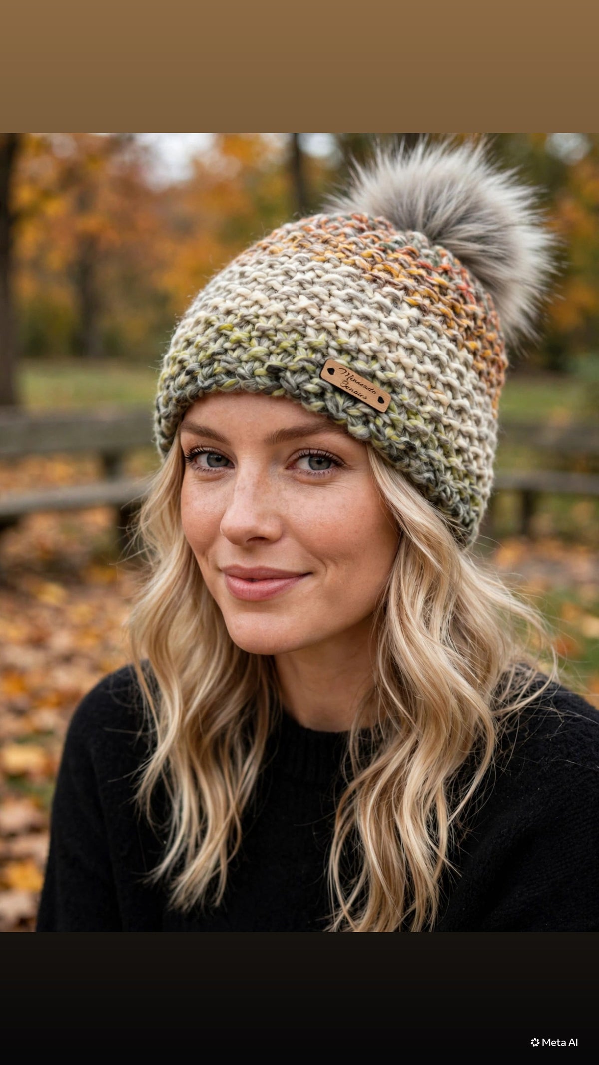 Model wearing Autumn Haze handmade beanie by Minnesota Beanies