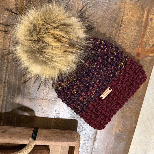 Cranberry Twilight handmade beanie product view
