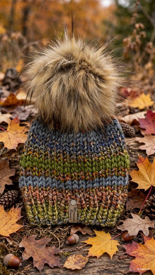 Fall Medley handmade beanie with faux fur pom by Minnesota Beanies