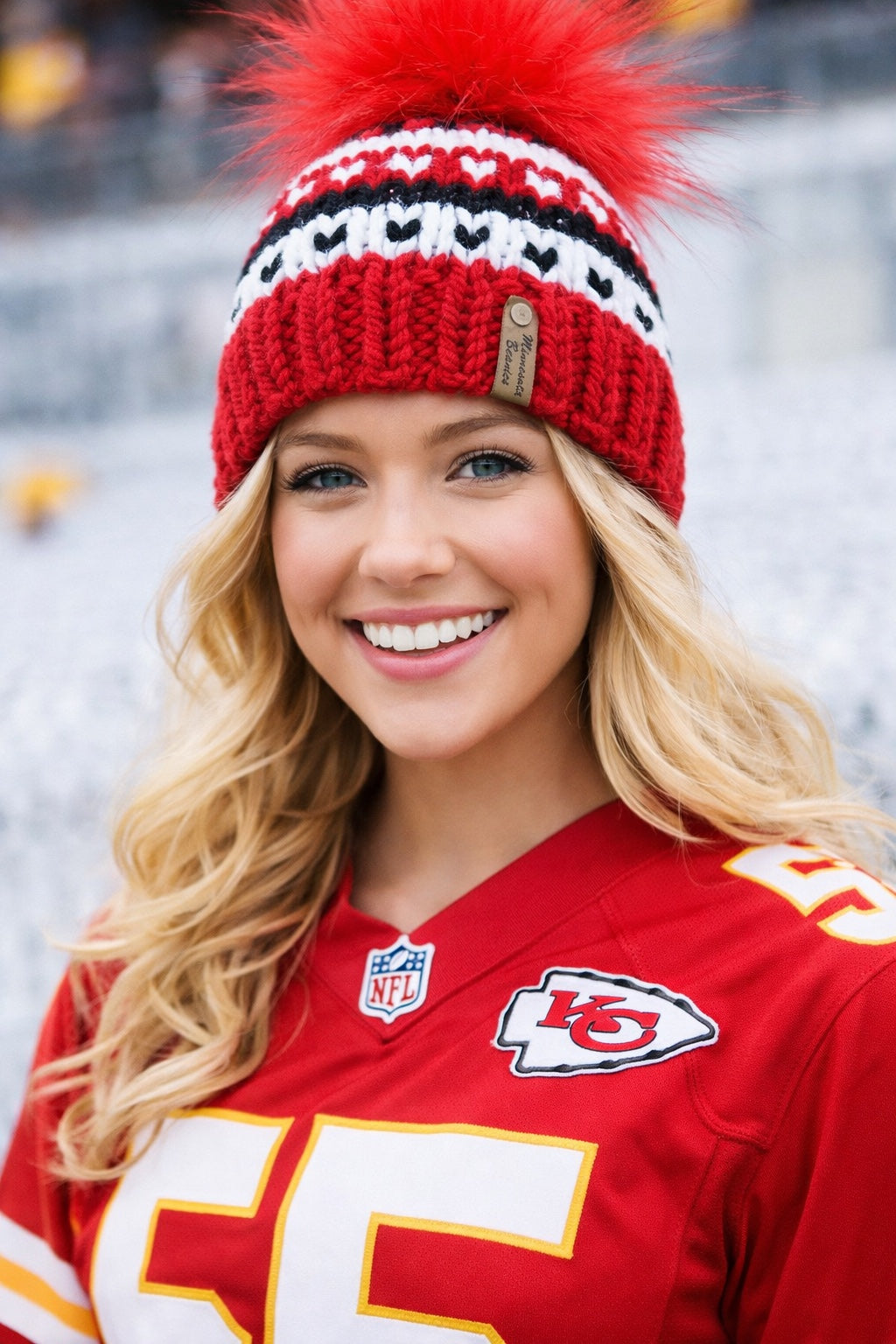 Game Day red black and white Minnesota Beanies handmade beanie modeled
