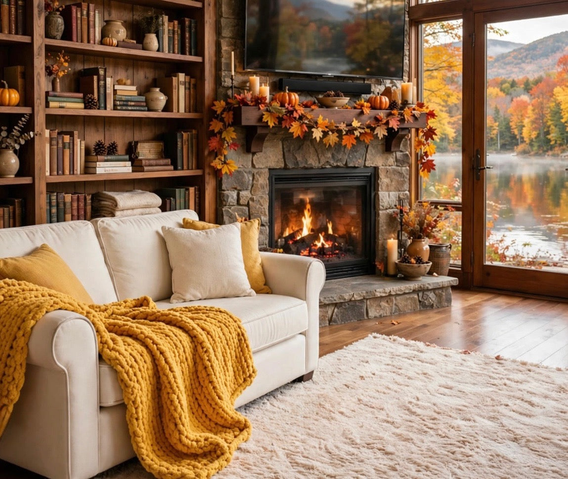 Mustard hand-knit chenille throw blanket
