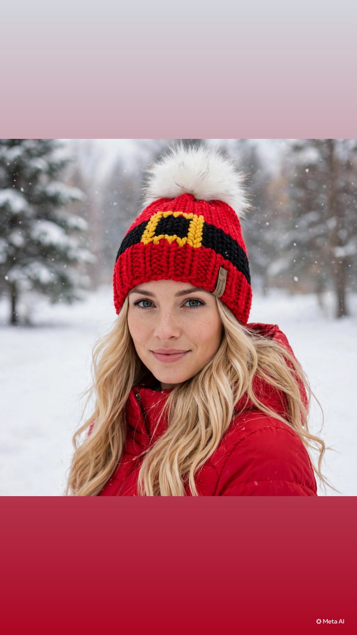 North Pole Belt handmade beanie front model view