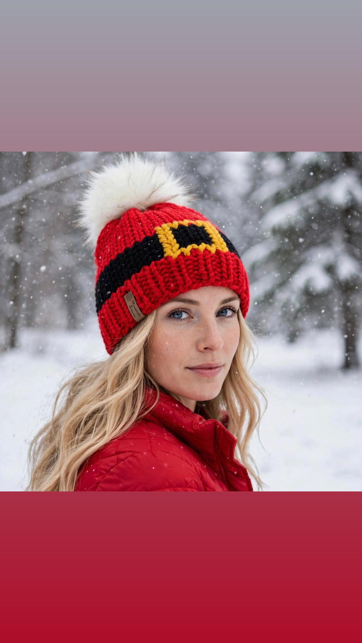 North Pole Belt handmade beanie side model view