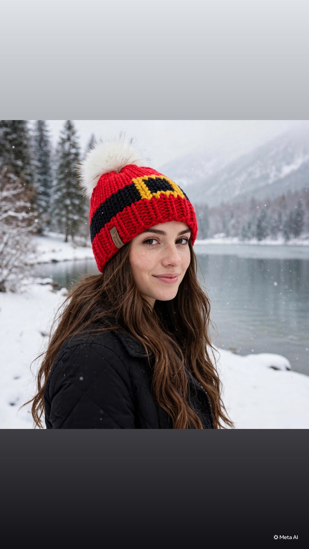 North Pole Belt handmade beanie winter lake model view