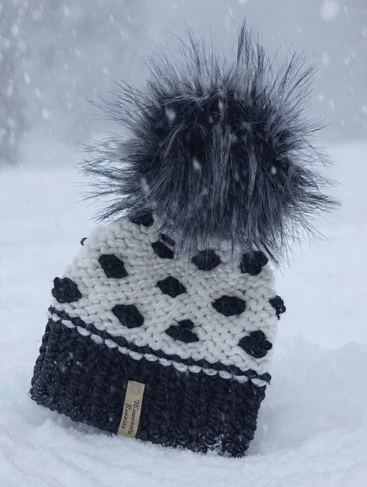 Dalmatian Chic handmade black and cream spotted beanie
