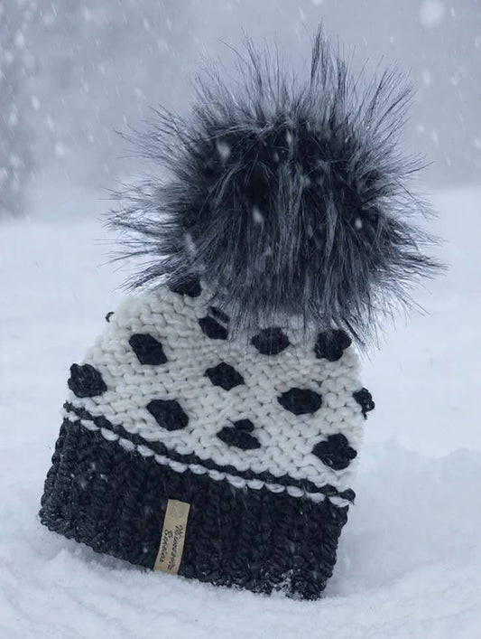 Dalmatian Chic handmade black and cream spotted beanie