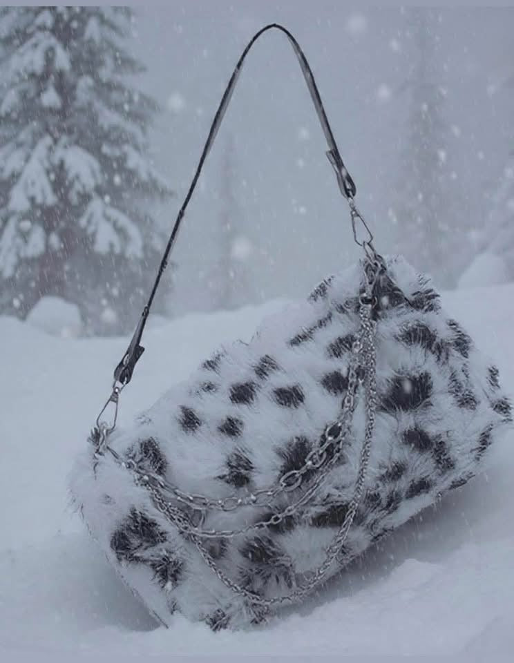 Dalmatian Chic black and white spotted faux fur handbag